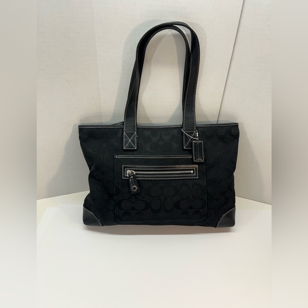 VTG Y2k Coach 6082 Signature Black Canvas Zip Monogram Purse Small Tote Bag